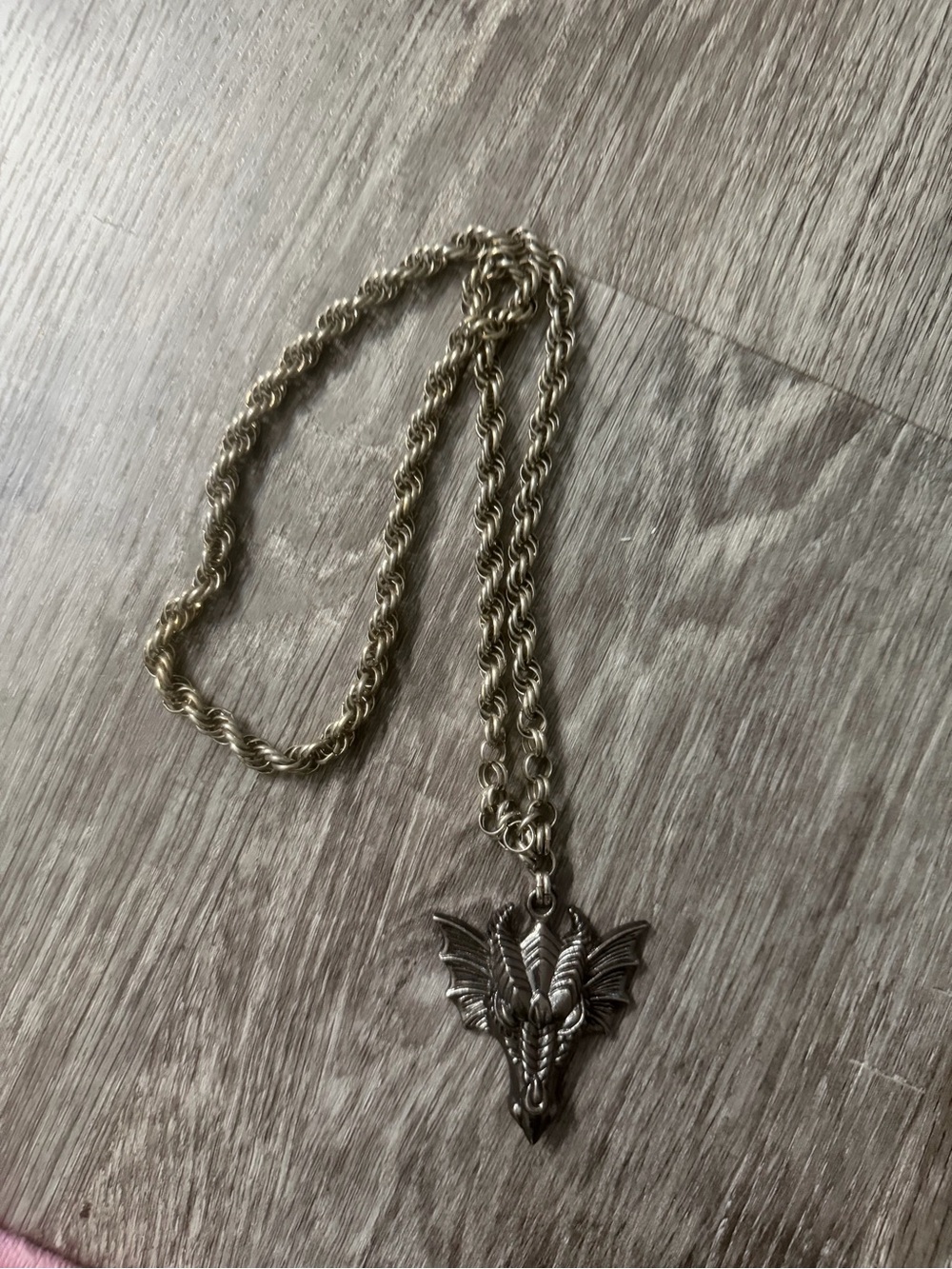 Dragon Pendant Rope Chain Necklace - Silver Tone